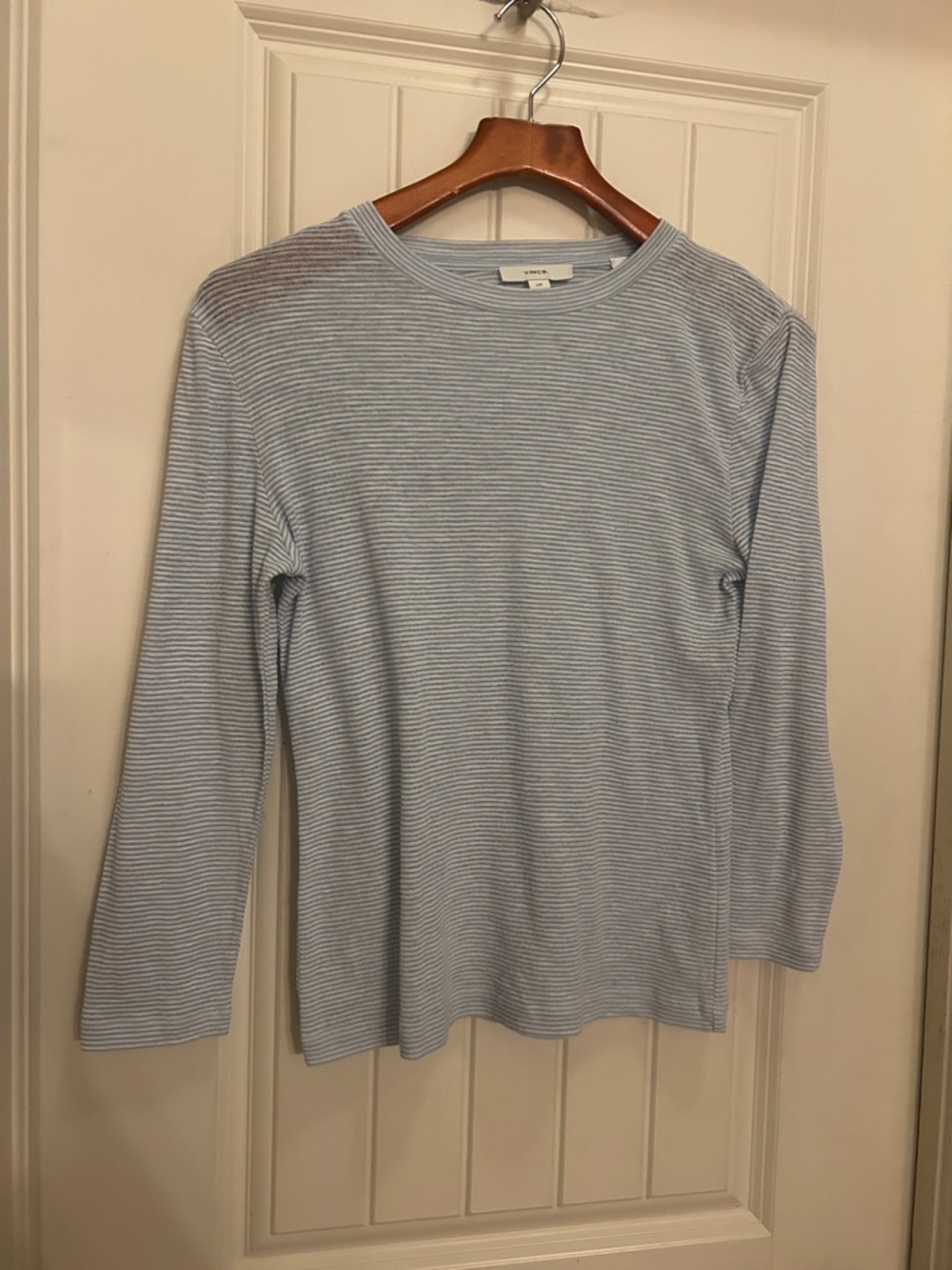 Vince Light Blue & White Striped Crew Neck Top